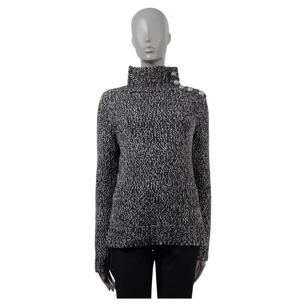 BALMAIN black & white cotton BUTTONED TURTLENECK Sweater 36 XS For Sale
