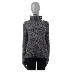 BALMAIN black & white cotton BUTTONED TURTLENECK Sweater 36 XS
