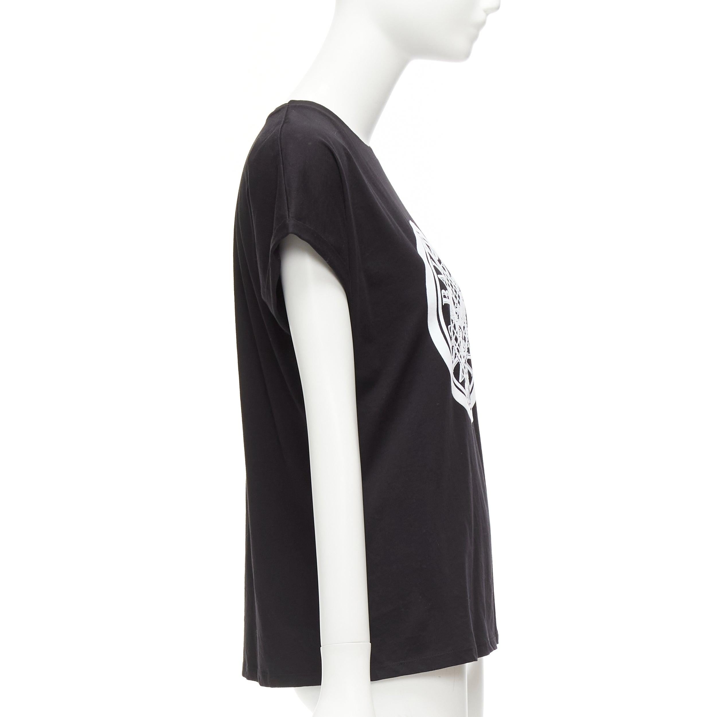Women's BALMAIN black white cotton crest logo crew neck cap sleeves tshirt FR34 XS For Sale