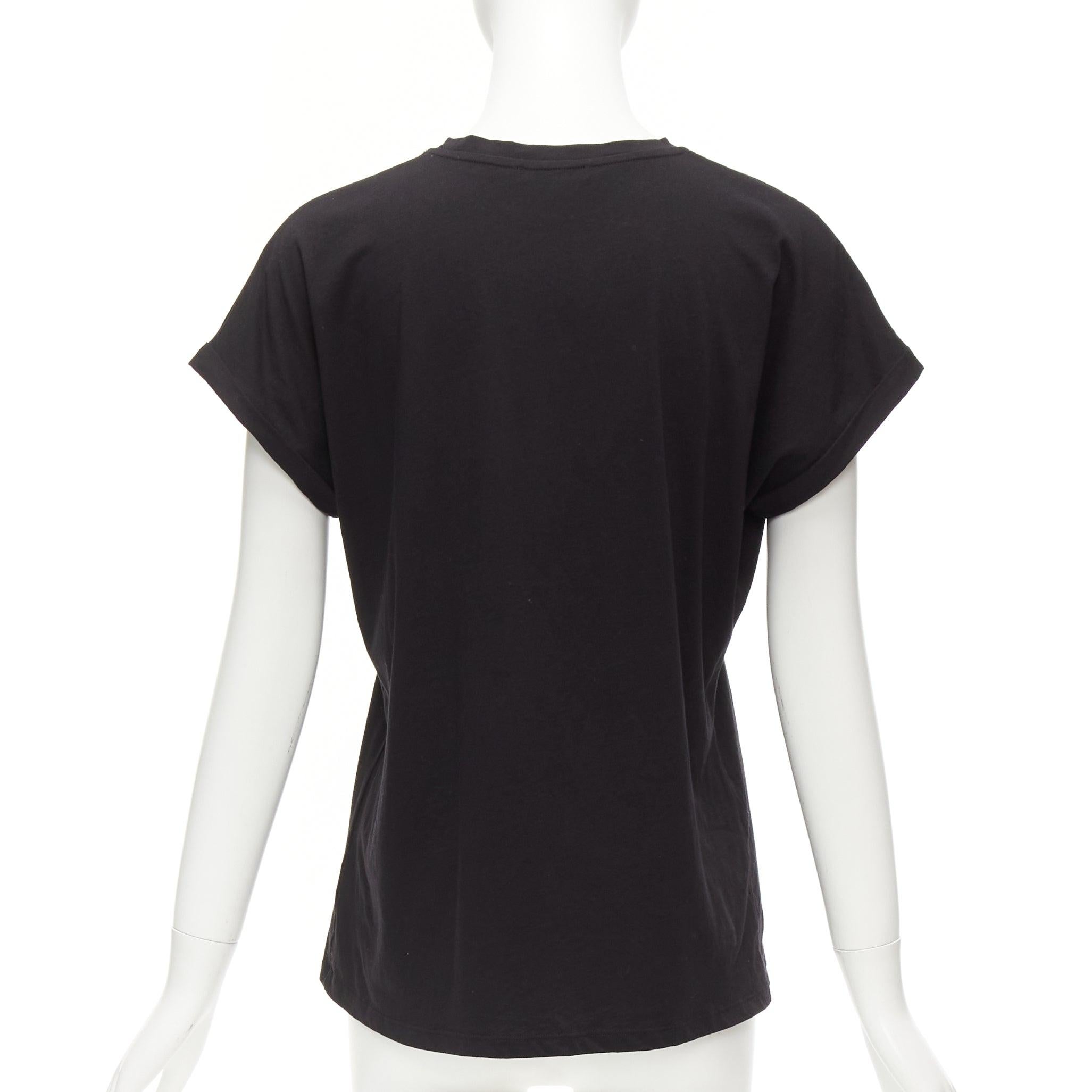 BALMAIN black white cotton crest logo crew neck cap sleeves tshirt FR34 XS For Sale 1