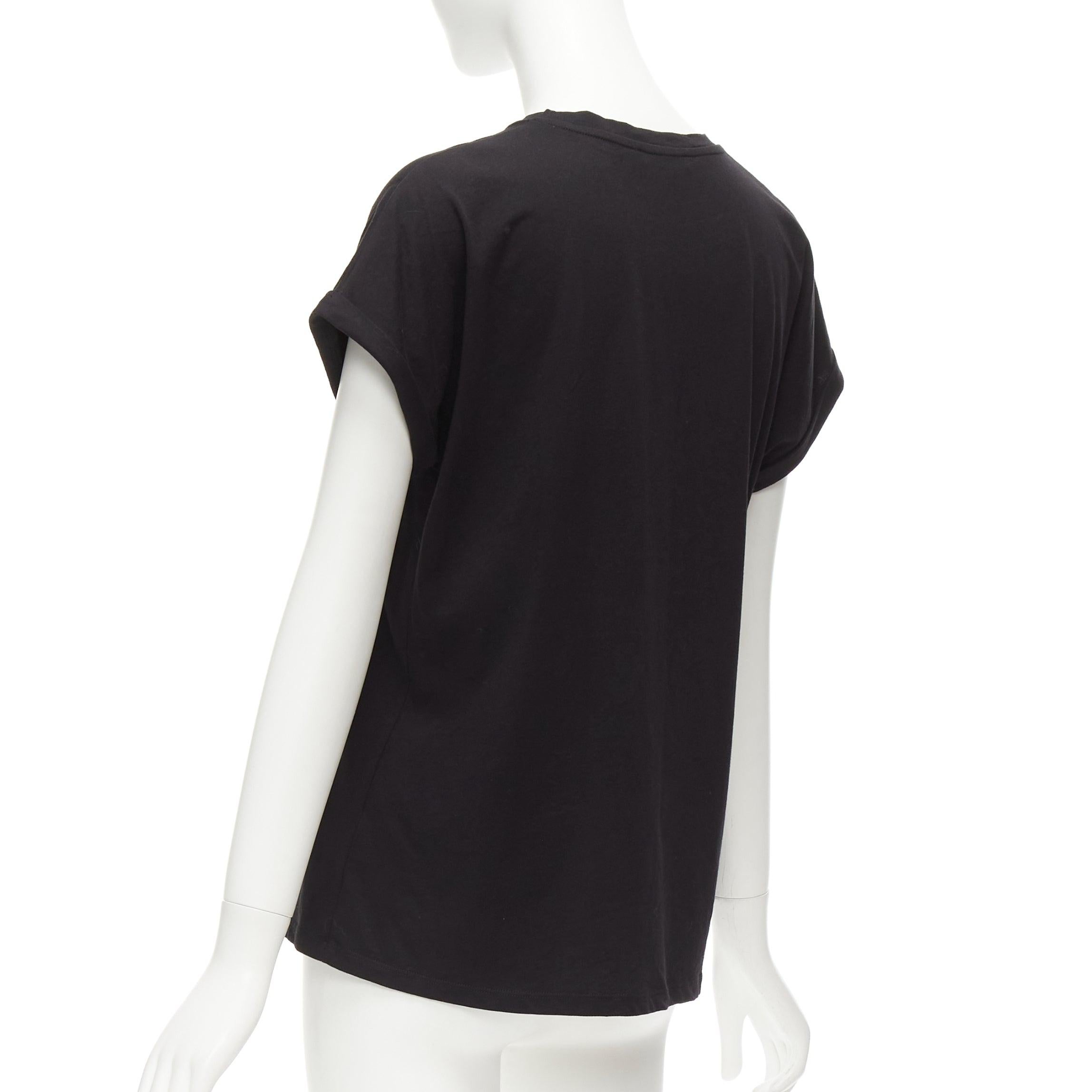 BALMAIN black white cotton crest logo crew neck cap sleeves tshirt FR34 XS For Sale 2