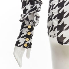 BALMAIN  black white houndstooth viscose gold B button long sleeve blouse FR38 S