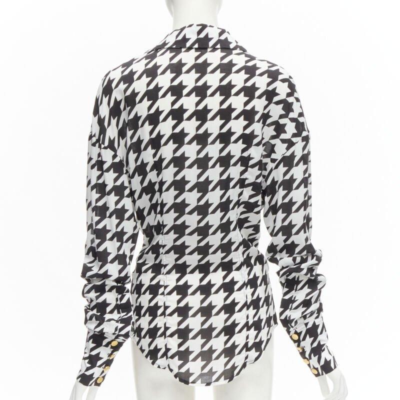 Donna BALMAIN  camicetta a maniche lunghe FR38 S. S. White in viscosa pied-de-poule oro con bottoni B. in vendita