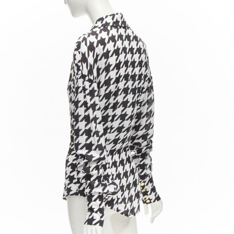 BALMAIN  camicetta a maniche lunghe FR38 S. S. White in viscosa pied-de-poule oro con bottoni B. in vendita 1