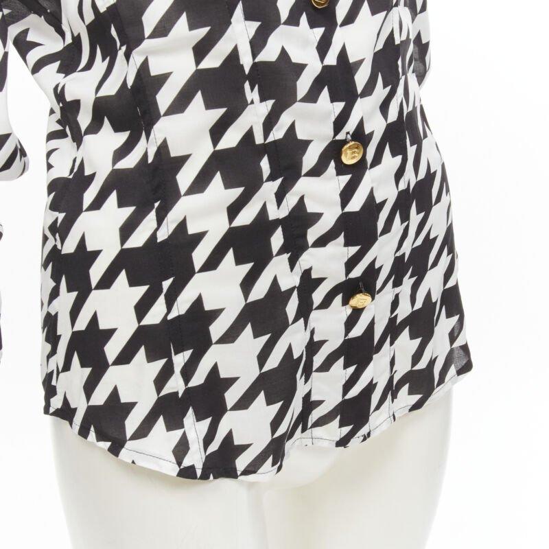 BALMAIN  camicetta a maniche lunghe FR38 S. S. White in viscosa pied-de-poule oro con bottoni B. in vendita 3