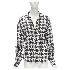 BALMAIN  black white houndstooth viscose gold B button long sleeve blouse FR38 S