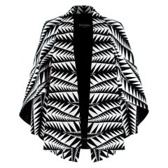Balmain Black 
White Jacquard Cape Coat  - Size US 4