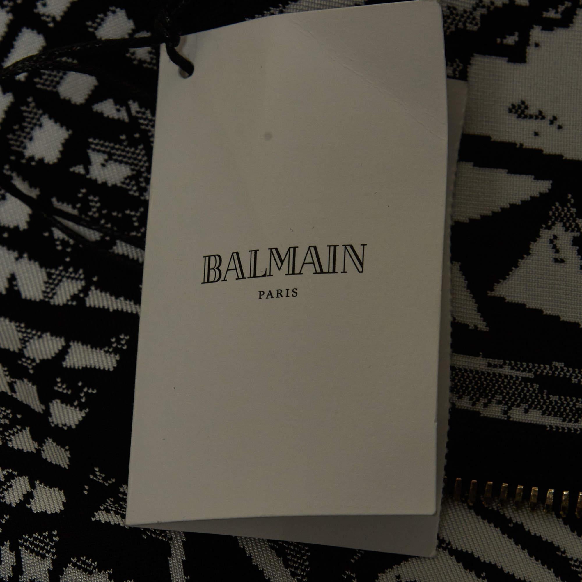 Balmain Black/White Jacquard Knit Mini Bodycon Dress M For Sale 1