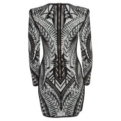 Balmain Black/White Jacquard Knit Mini Bodycon Dress M