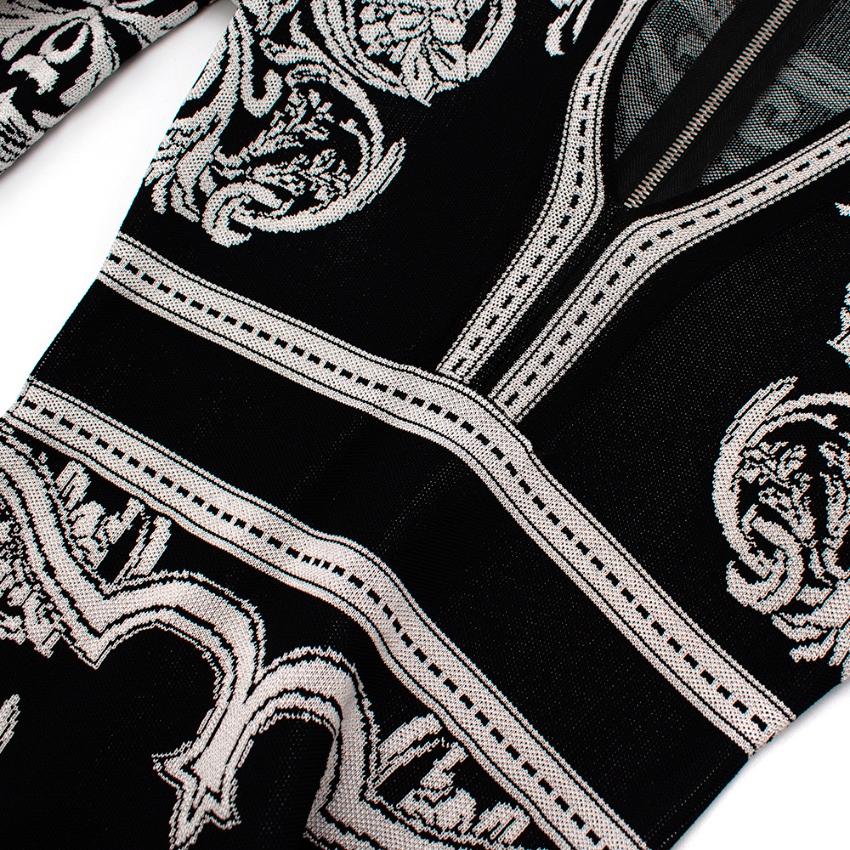 Balmain Black & White Knit Long Sleeve Baroque Print Dress - Size US 0-2 In Excellent Condition For Sale In London, GB