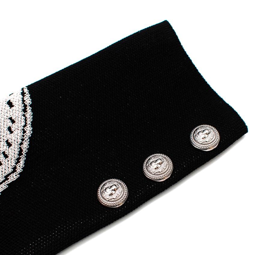 Women's Balmain Black & White Knit Long Sleeve Baroque Print Dress - Size US 0-2 For Sale