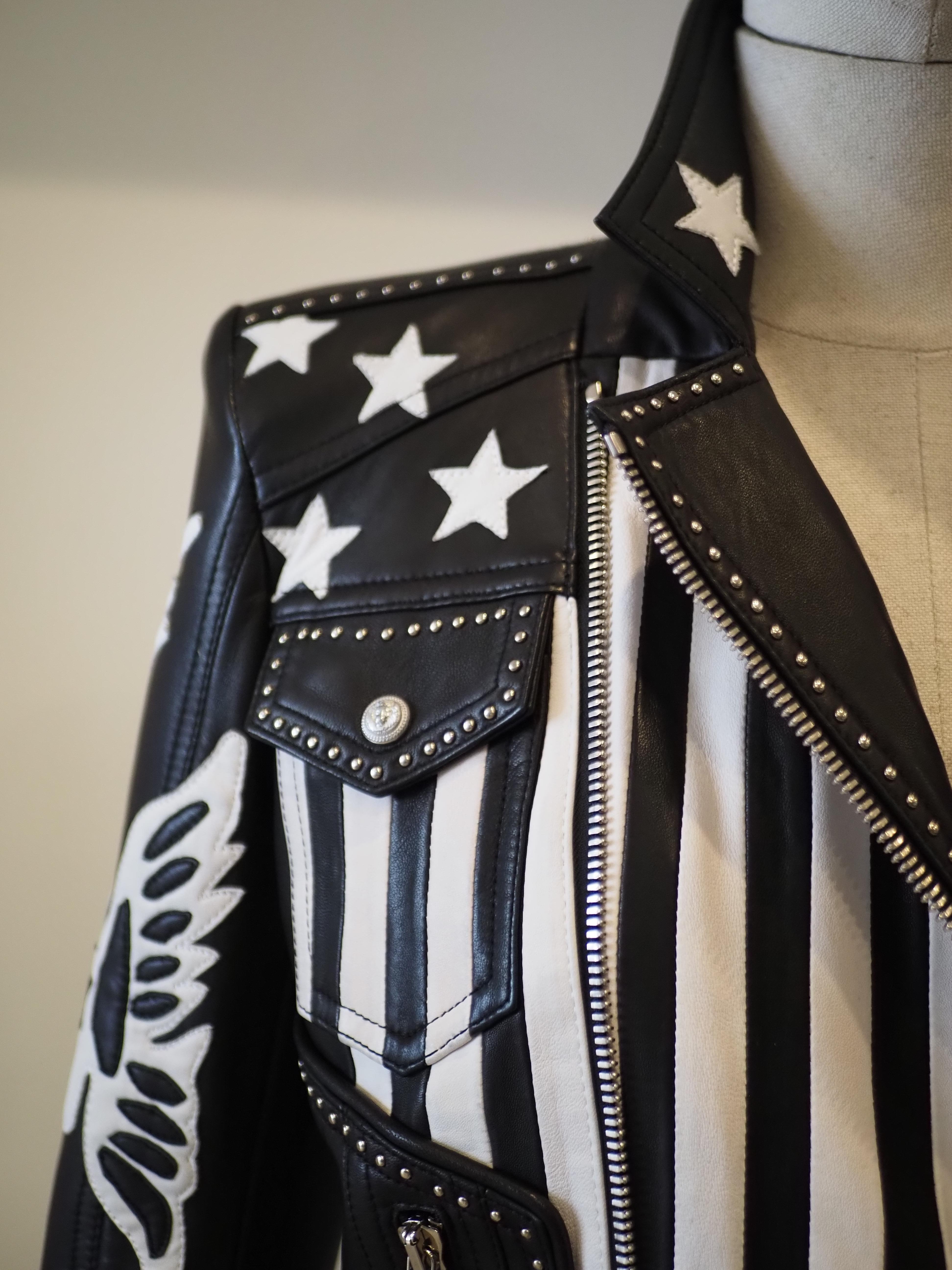Balmain black white lamb skin jacket 6