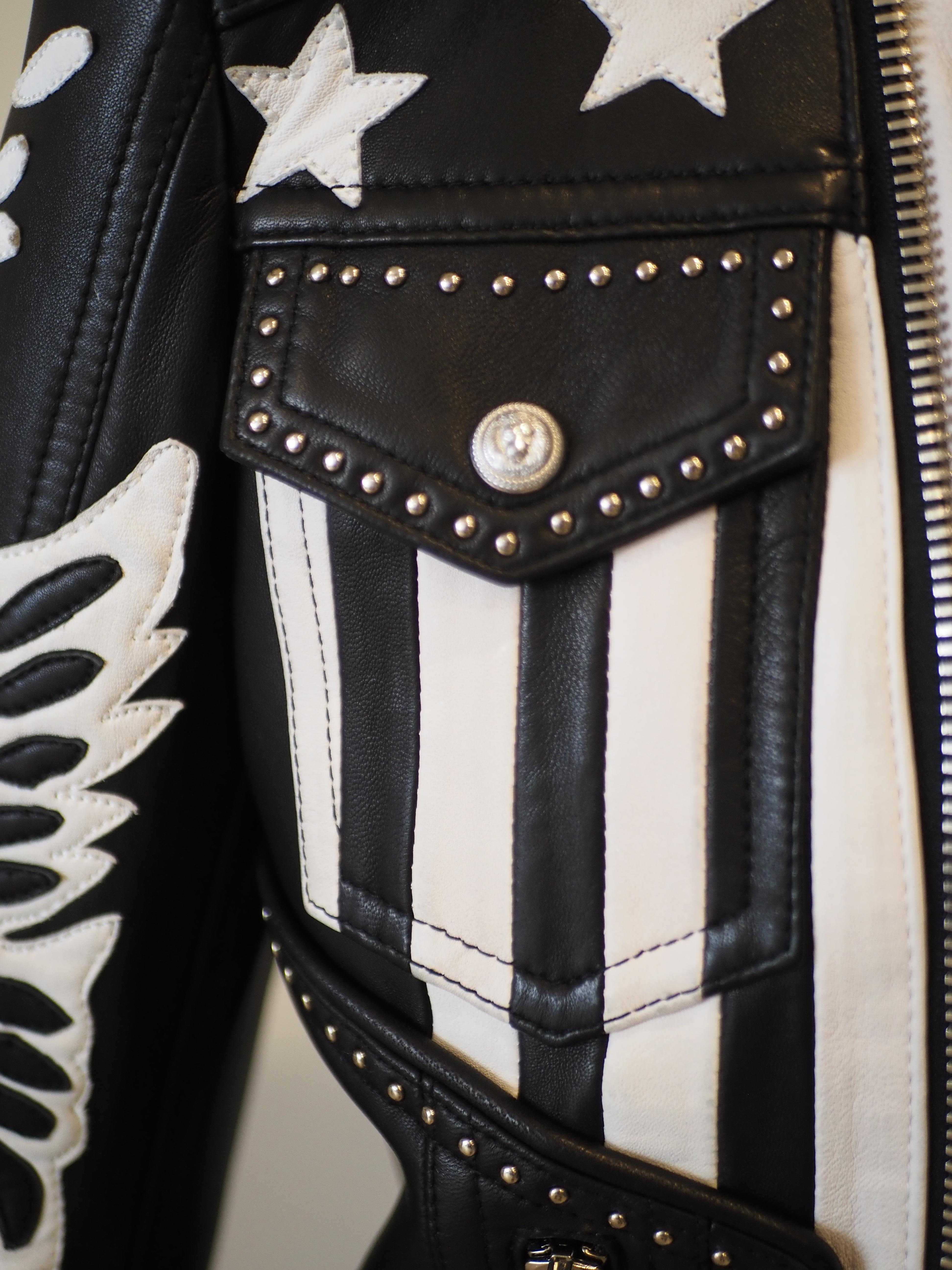Balmain black white lamb skin jacket 8