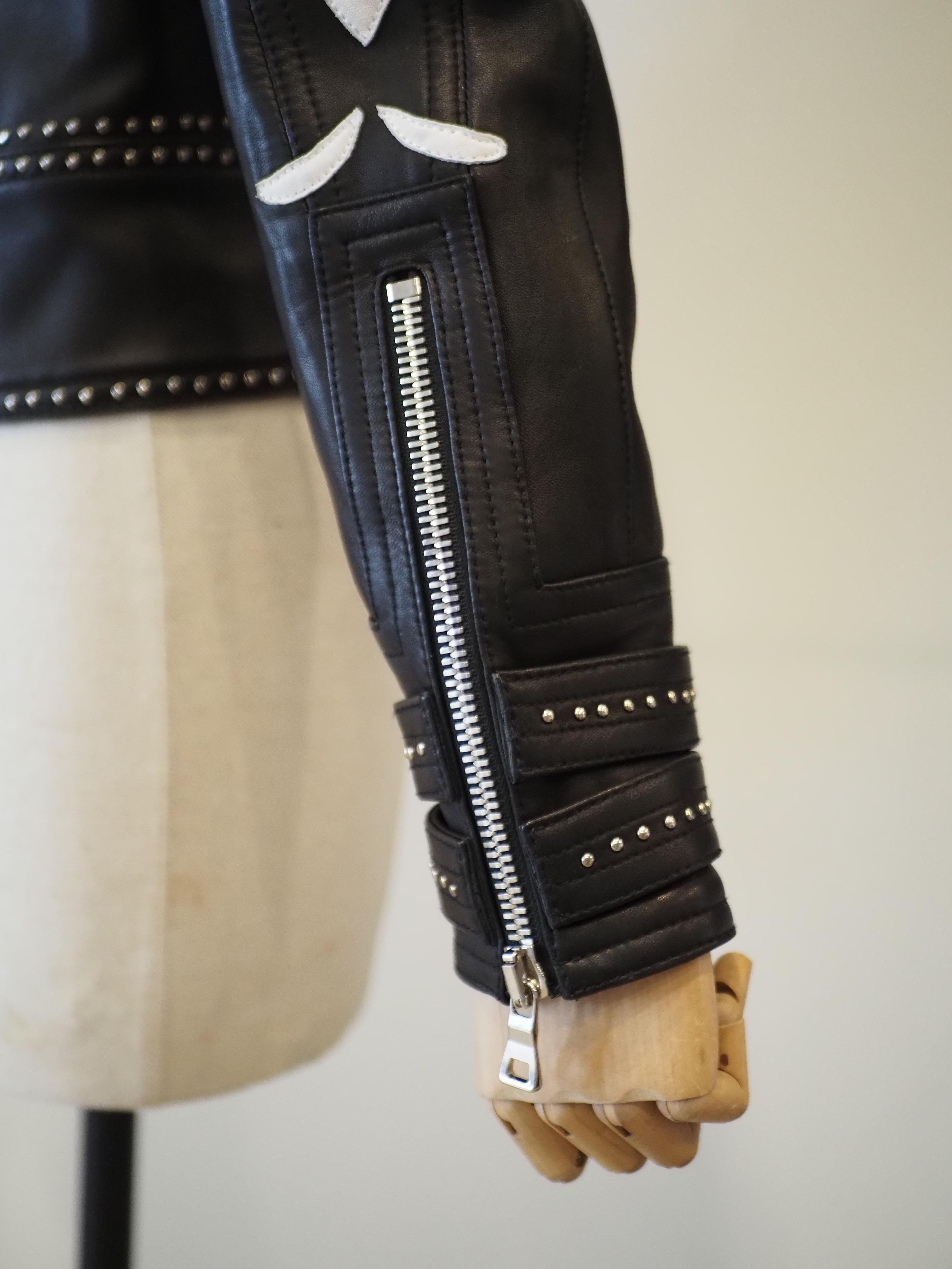 Balmain black white lamb skin jacket 10