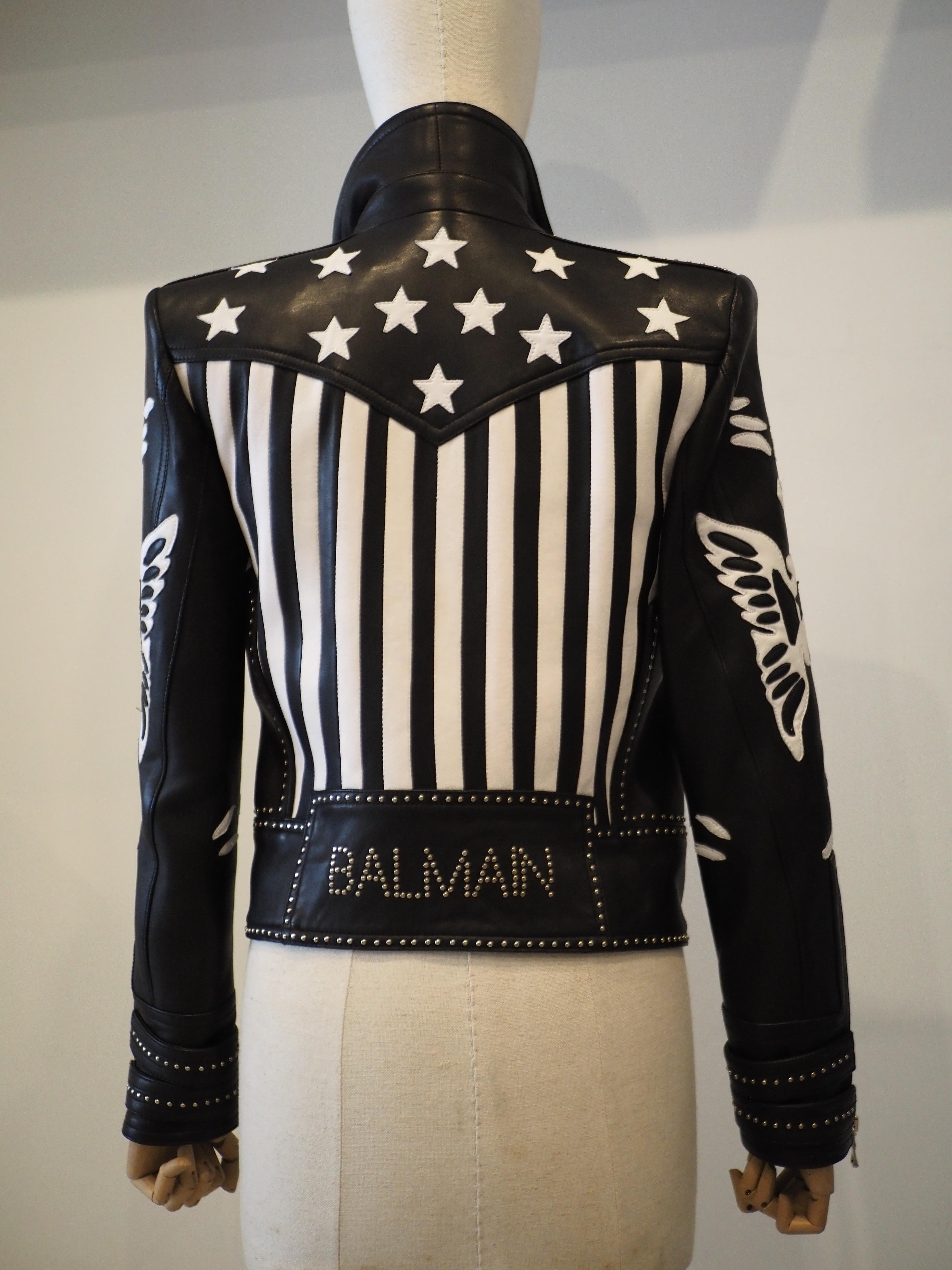 Balmain black white lamb skin jacket 13