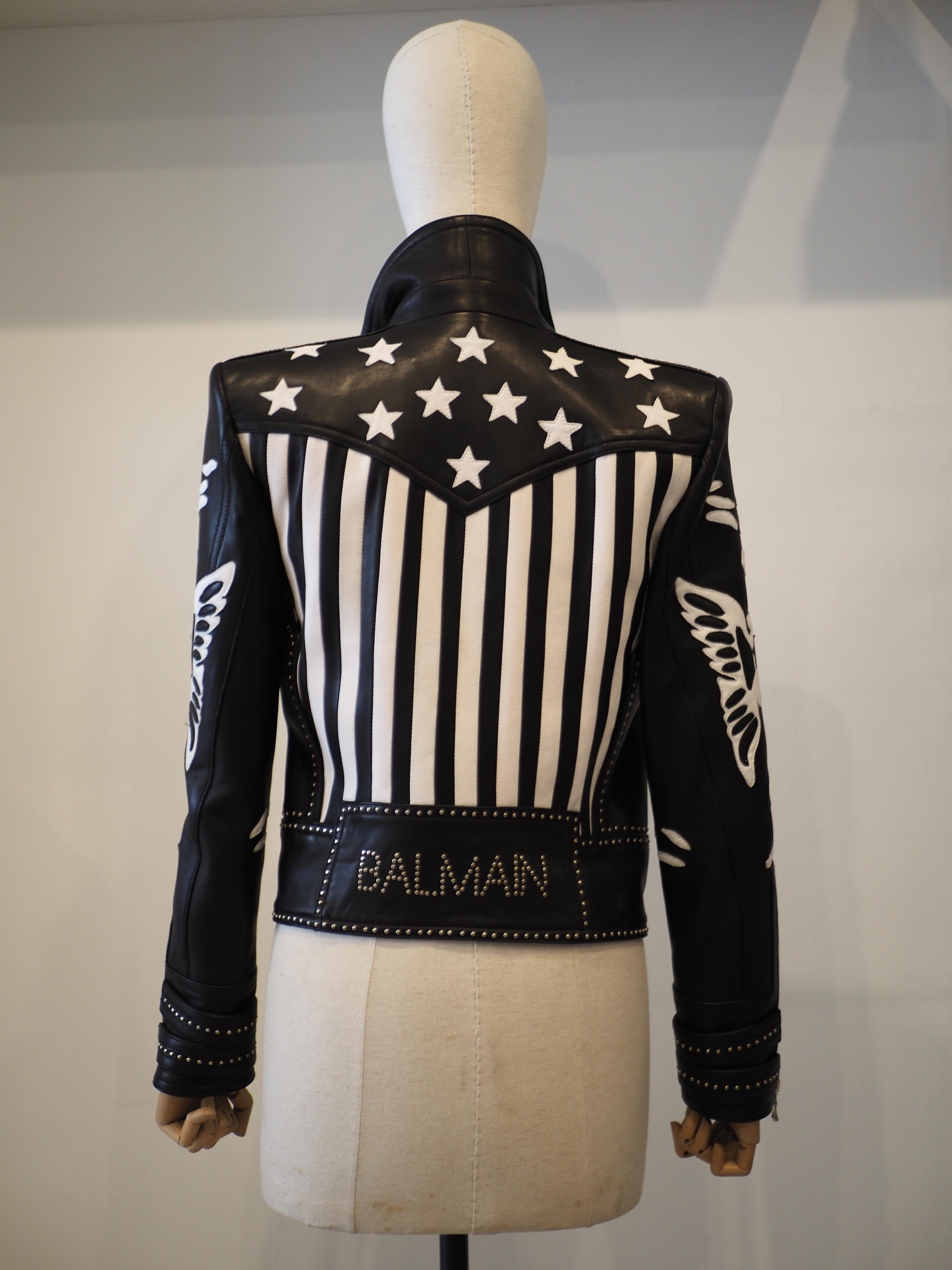 Balmain black white lamb skin jacket 14