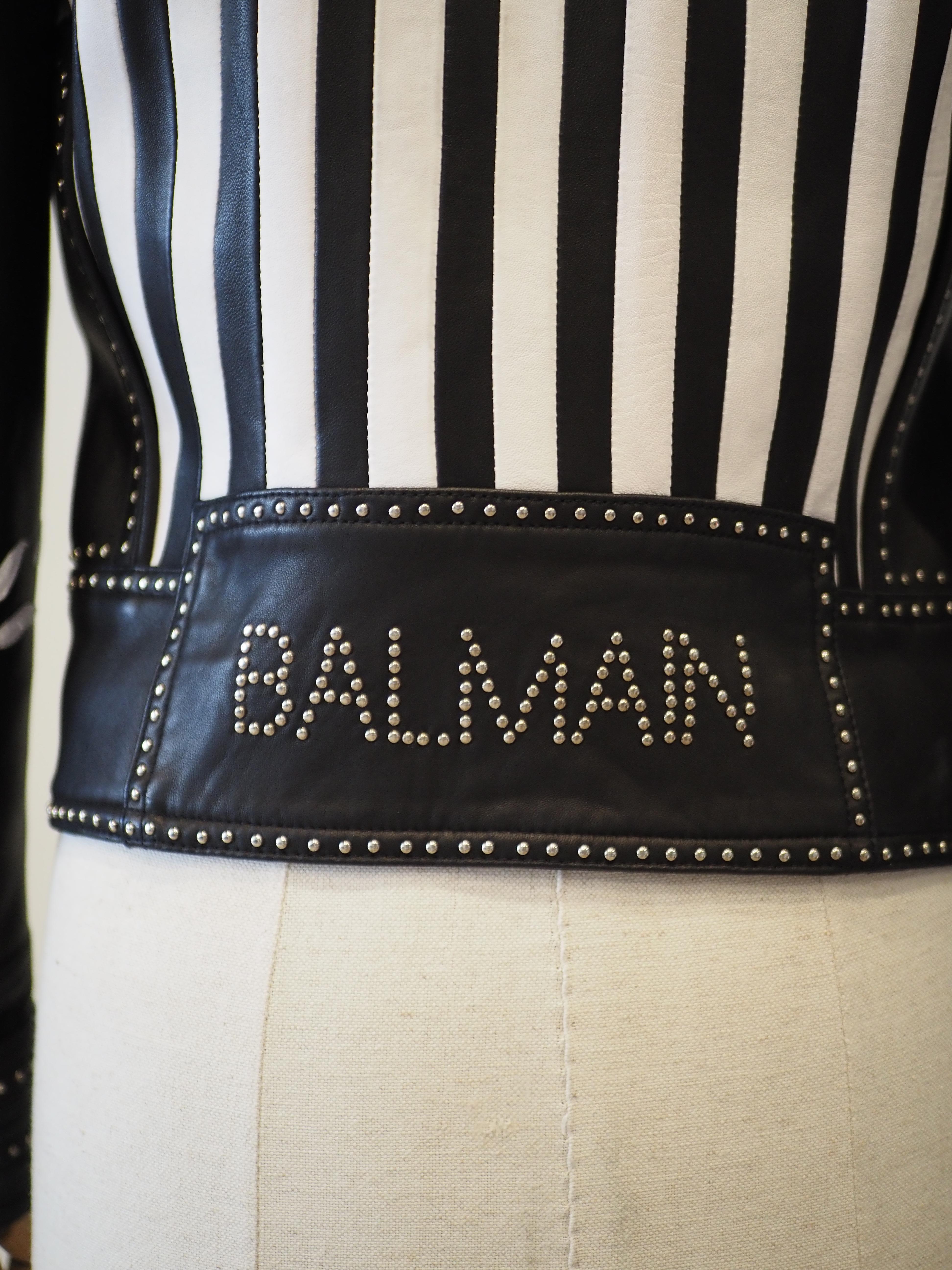 Balmain black white lamb skin jacket 15