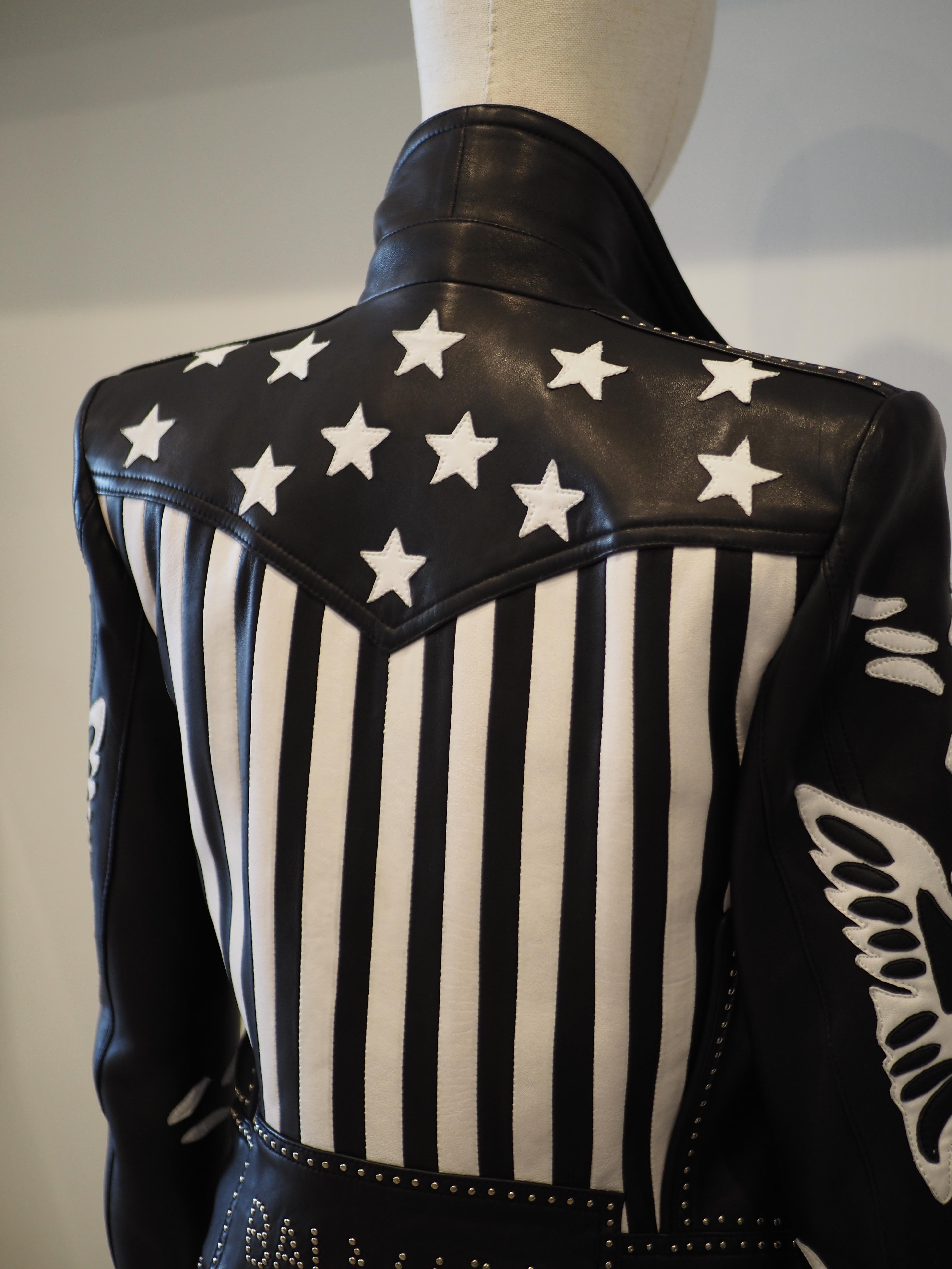 Balmain black white lamb skin jacket 16
