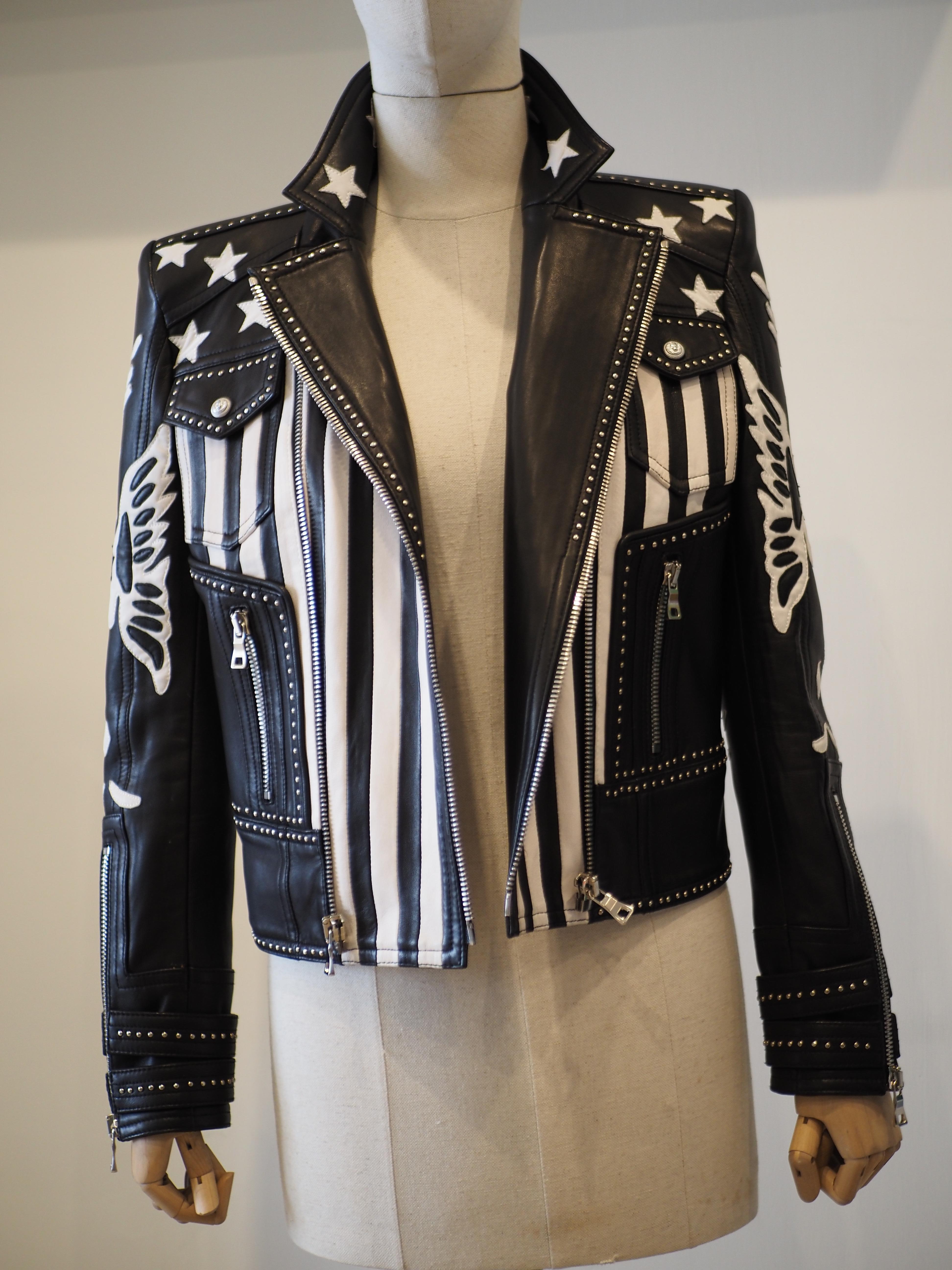 Women's or Men's Balmain black white lamb skin jacket