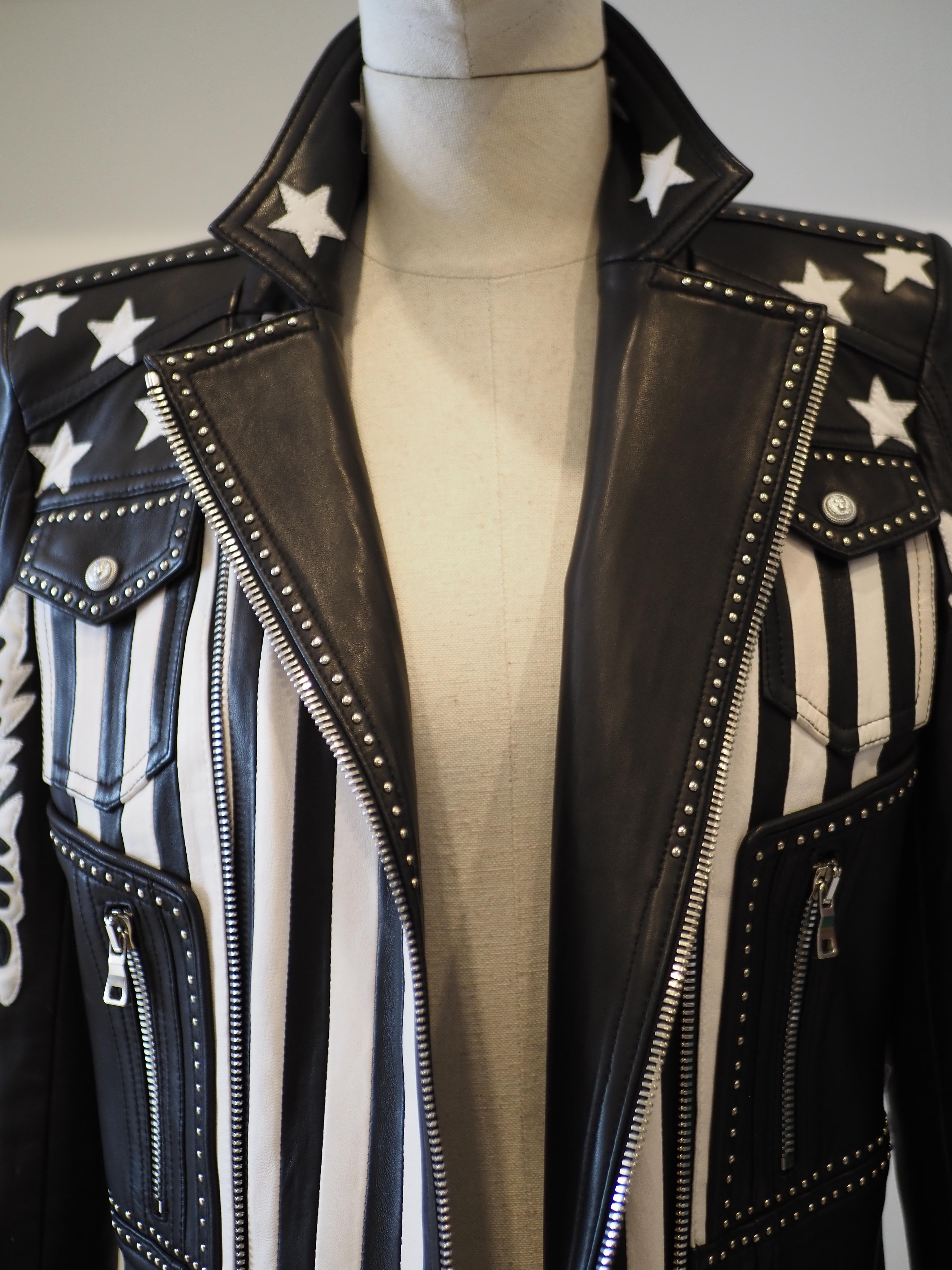 Balmain black white lamb skin jacket 1
