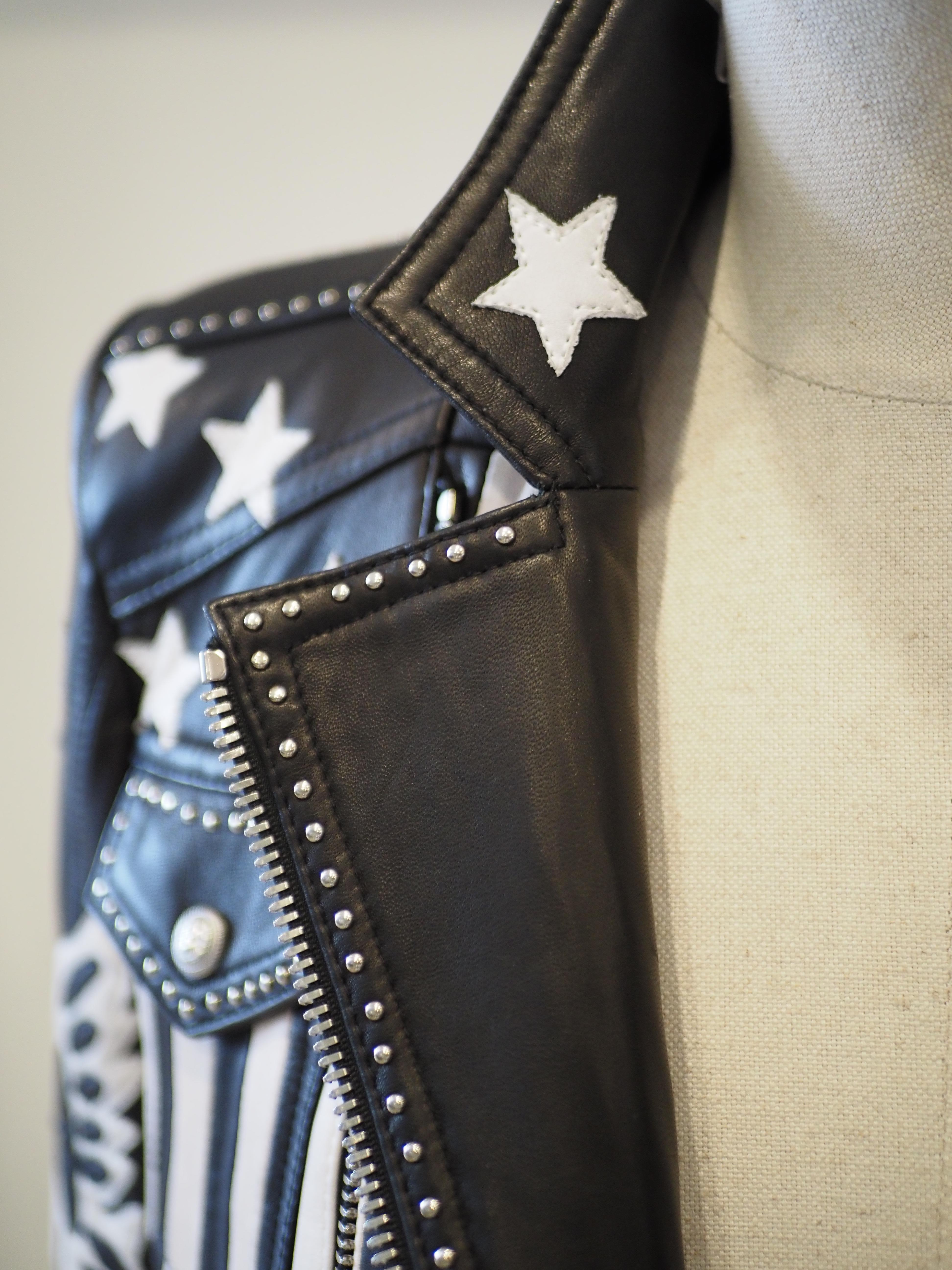 Balmain black white lamb skin jacket 2