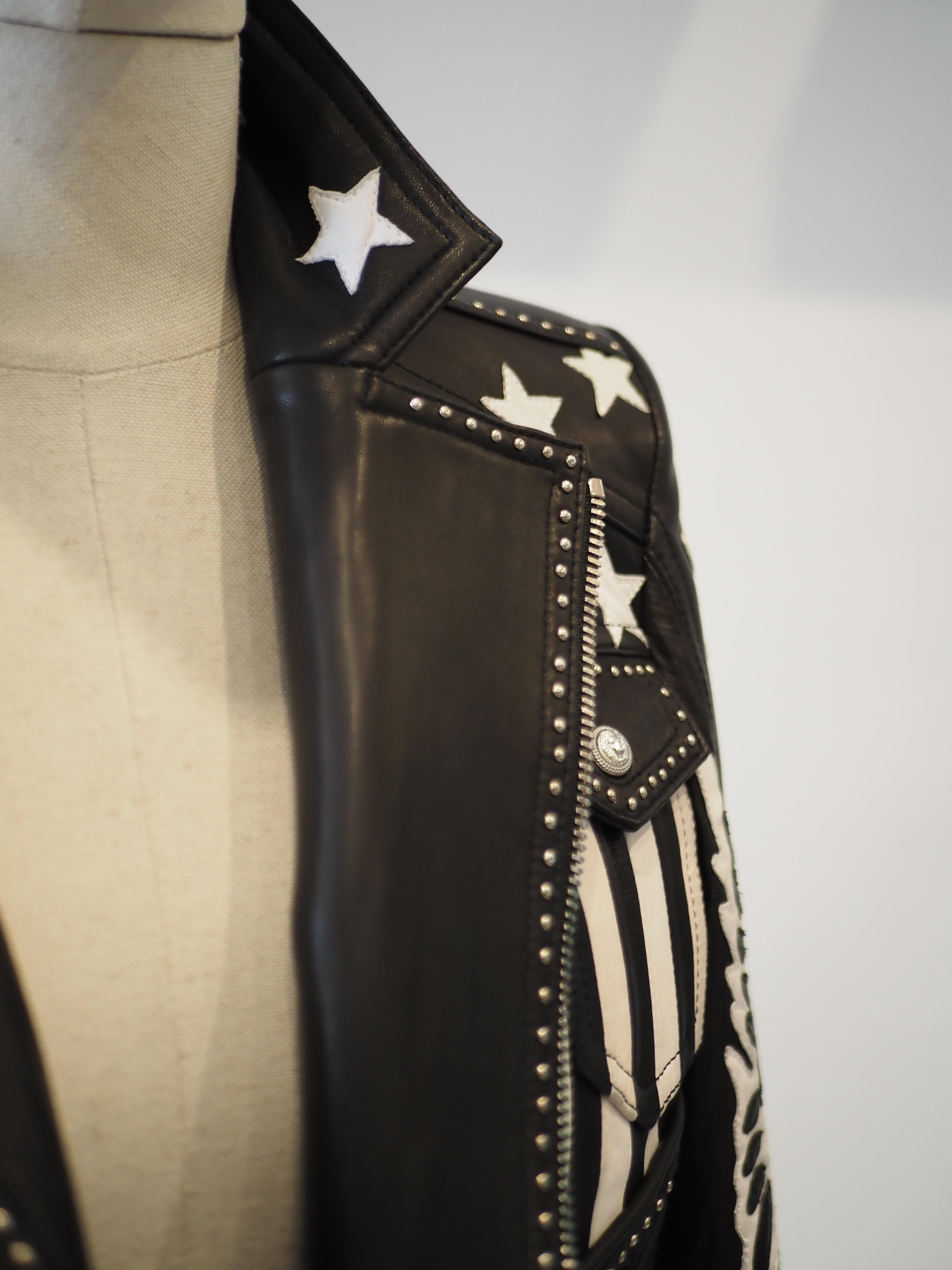 Balmain black white lamb skin jacket 3