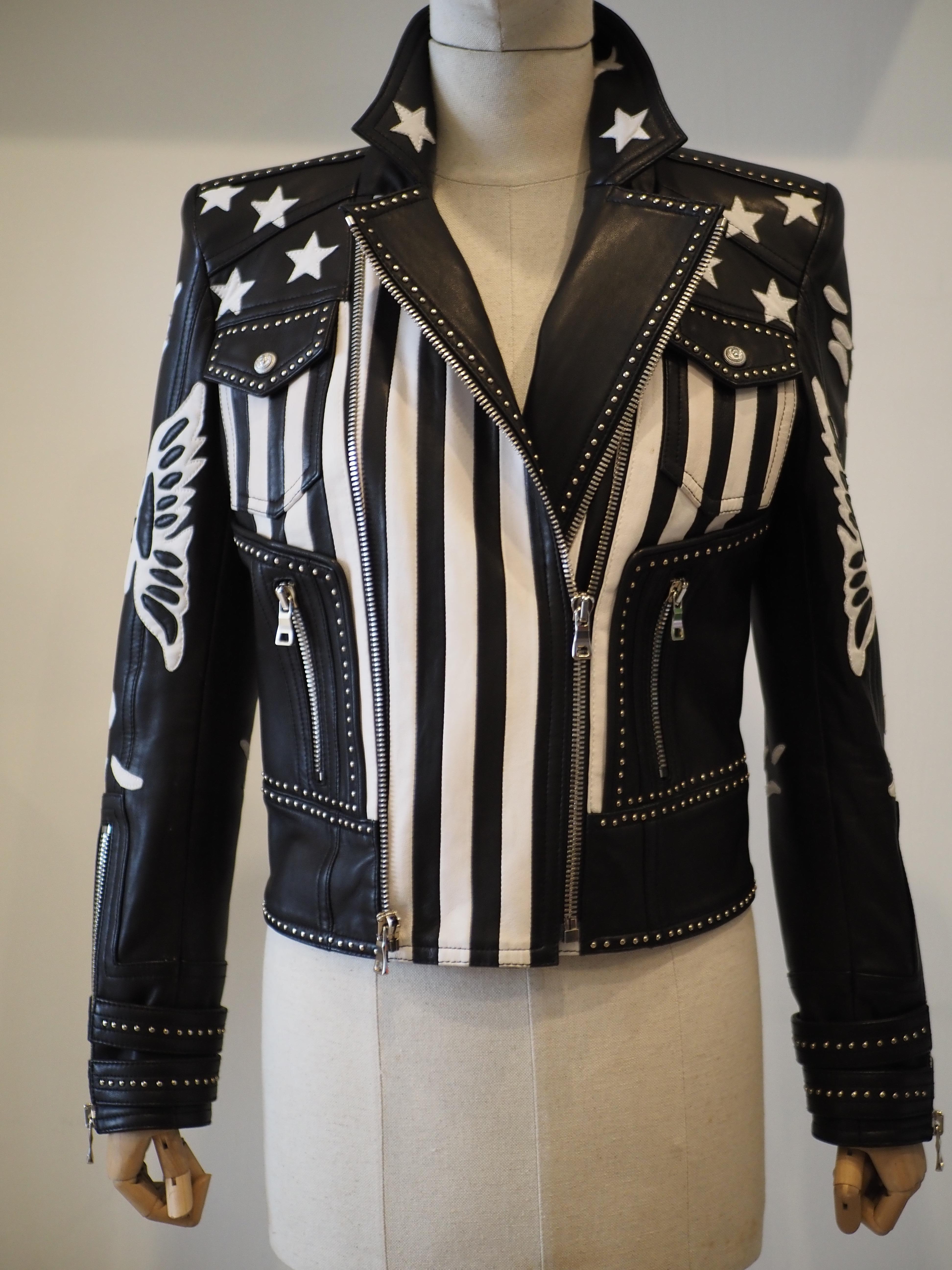 Balmain black white lamb skin jacket 5