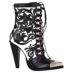 BALMAIN black & white leather CALAMITY Lace-Up Boots Shoes 38