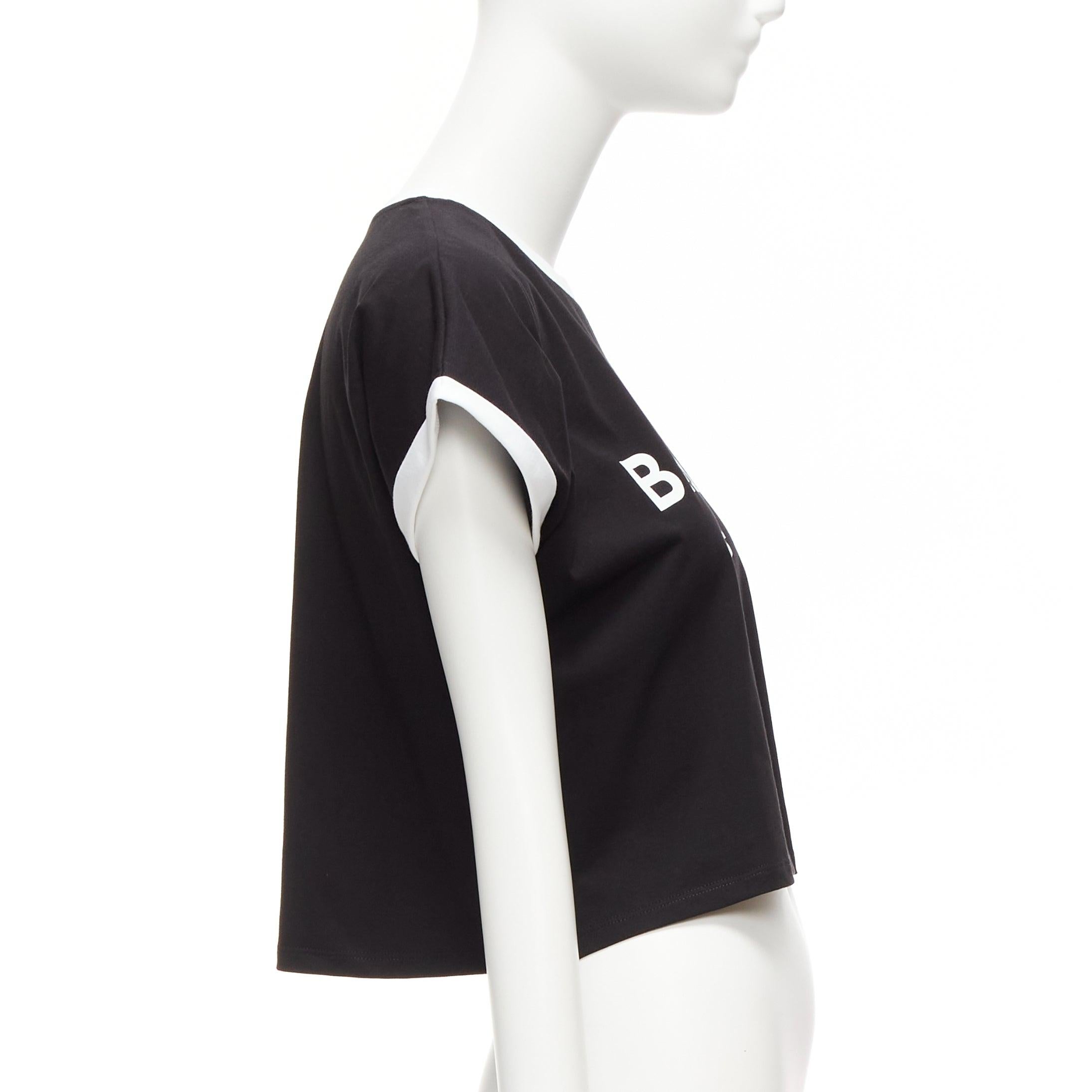 Women's BALMAIN black white logo cap short sleeve ringer cropped tshirt XXS For Sale