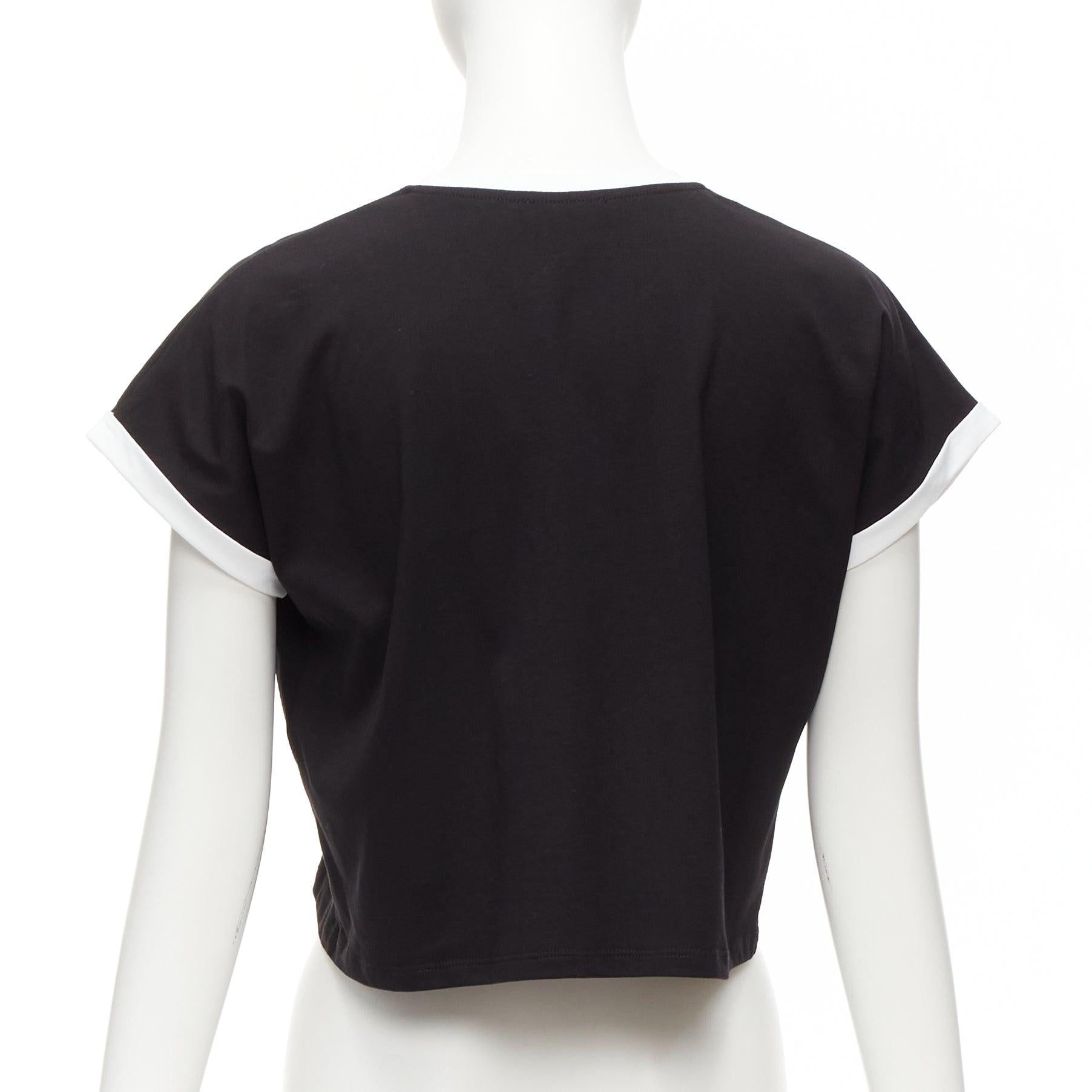 Women's BALMAIN black white logo cap short sleeve ringer cropped tshirt XXS For Sale