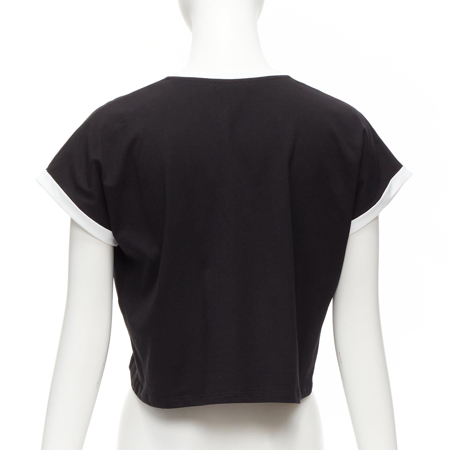 BALMAIN black white logo cap short sleeve ringer cropped tshirt XXS For Sale 1