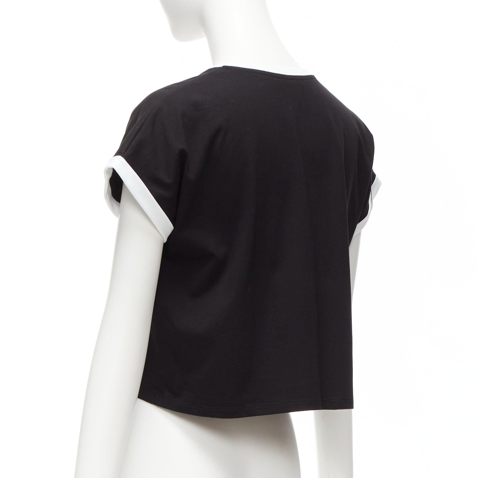 BALMAIN black white logo cap short sleeve ringer cropped tshirt XXS For Sale 2