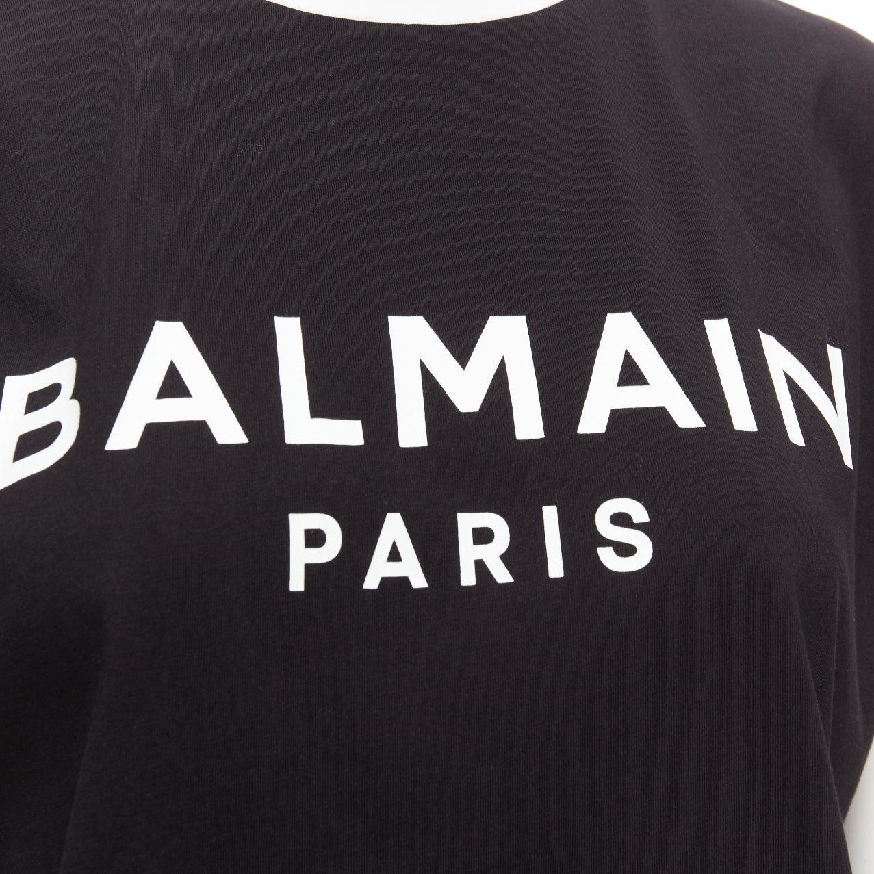 BALMAIN black white logo cap short sleeve ringer cropped tshirt XXS For Sale 3