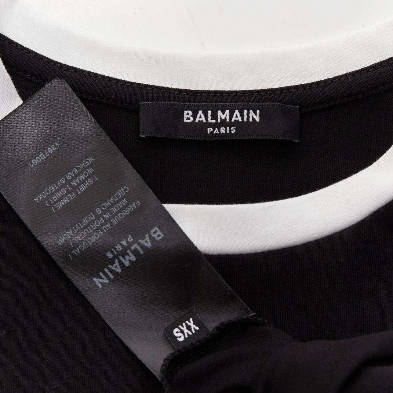 BALMAIN black white logo cap short sleeve ringer cropped tshirt XXS For Sale 4