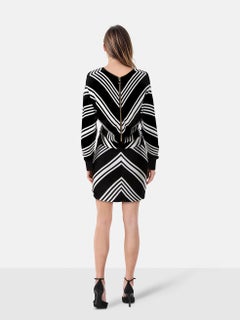Balmain Black & White Long Sleeve Striped Dress Size S