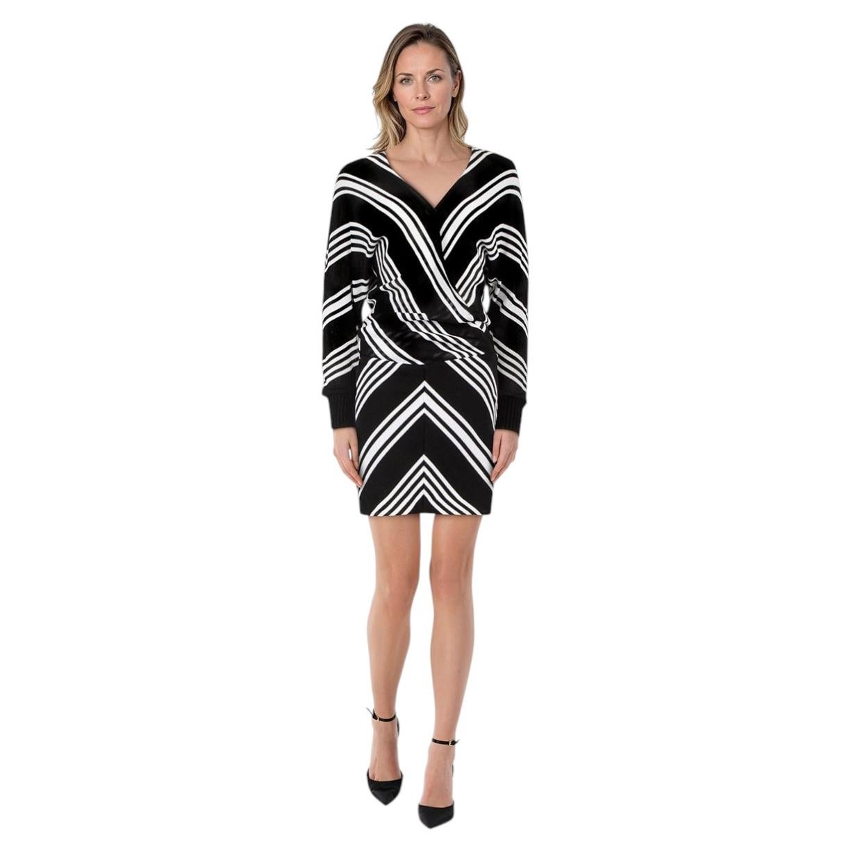 Balmain Black & White Long Sleeve Striped Dress Size S