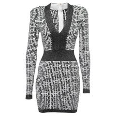 Balmain Black/White Lurex Knit Bodycon Mini Dress 
