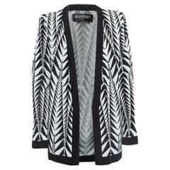 Balmain Black/White Patterned Knit Open Front Cardigan L