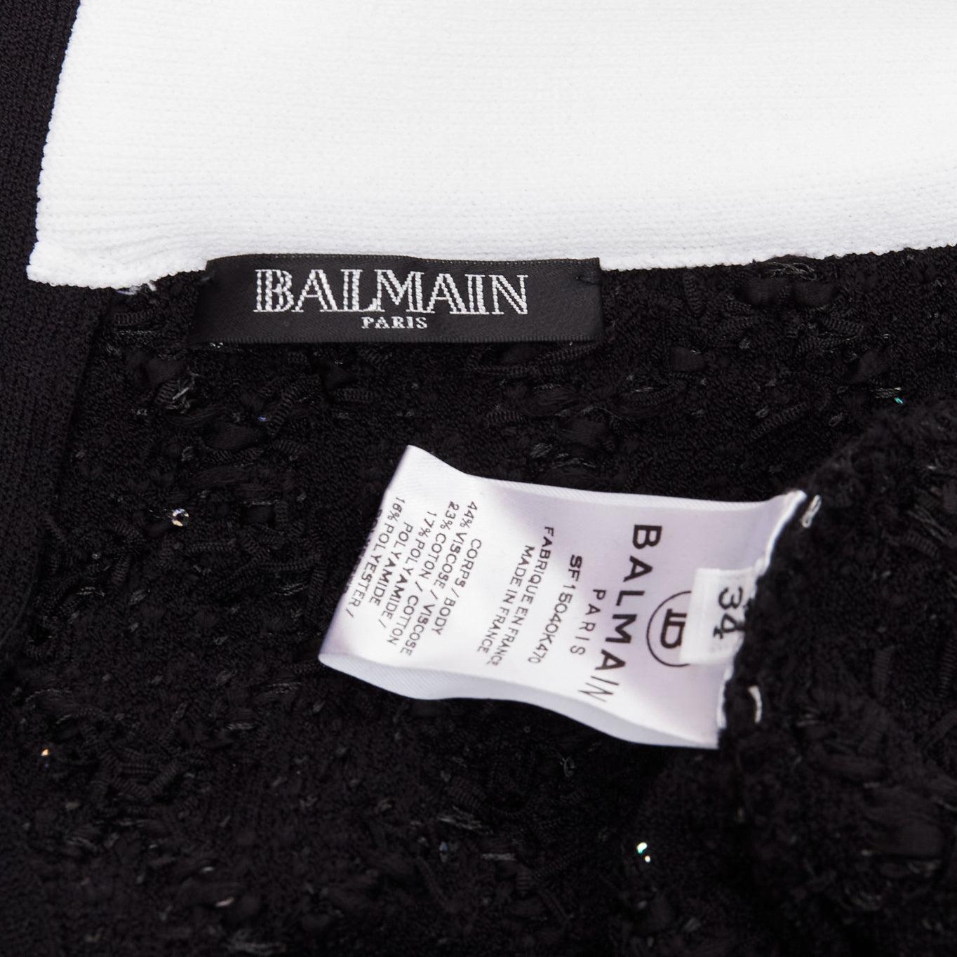 BALMAIN black white sequins tweed gold buttons zip high waisted shorts FR34 XS For Sale 3