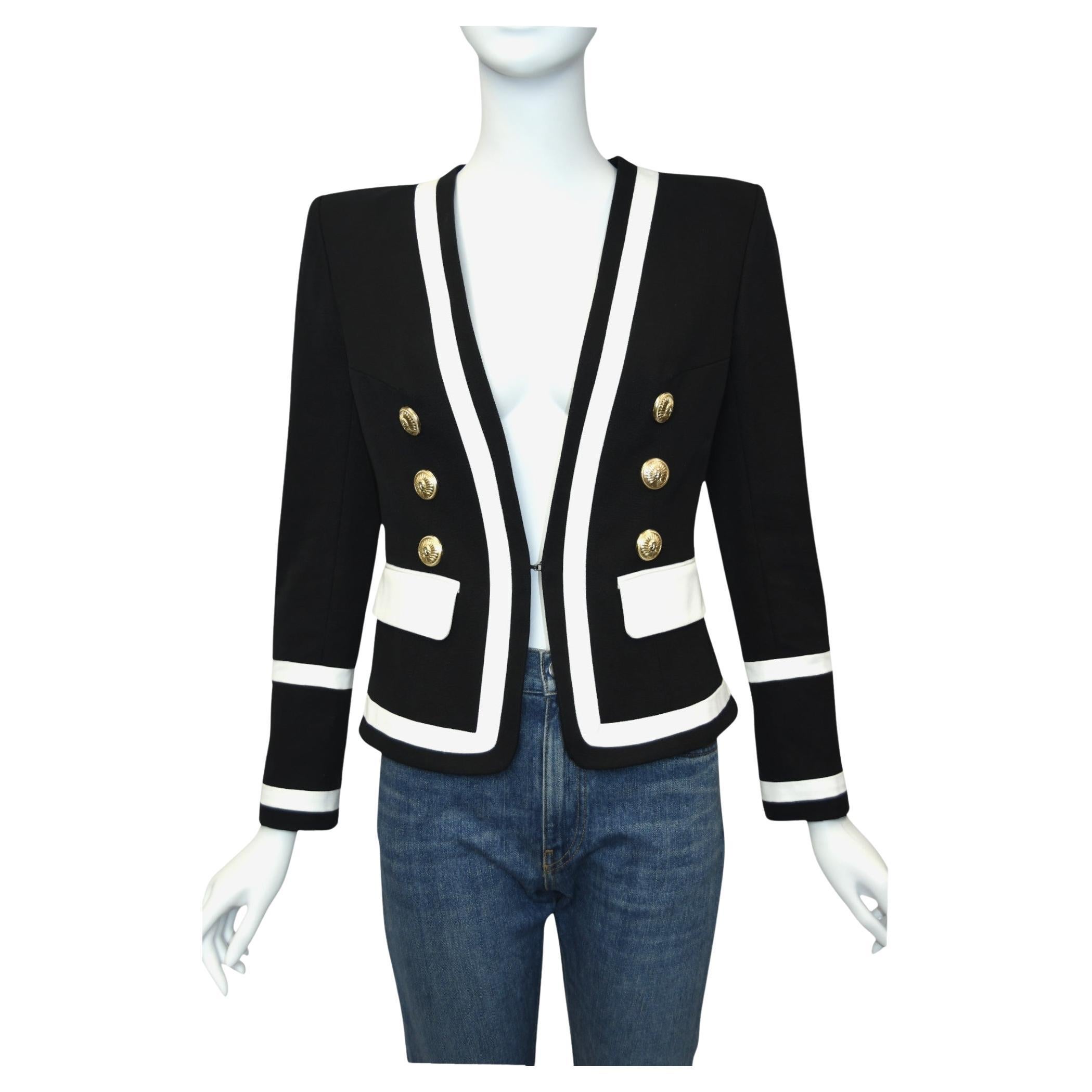 Blazer doppiopetto Balmain con rifiniture bianche e nere  Taglia US 6