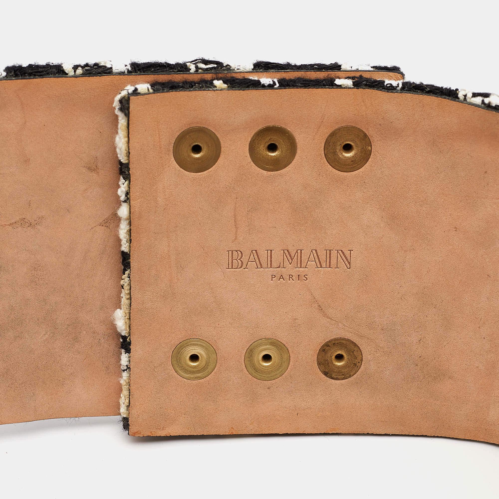 Brown Balmain Black/White Tweed Chainlink Wide Waist Belt For Sale