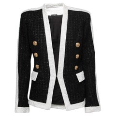 Balmain Black/White Tweed Double Breasted Blazer L
