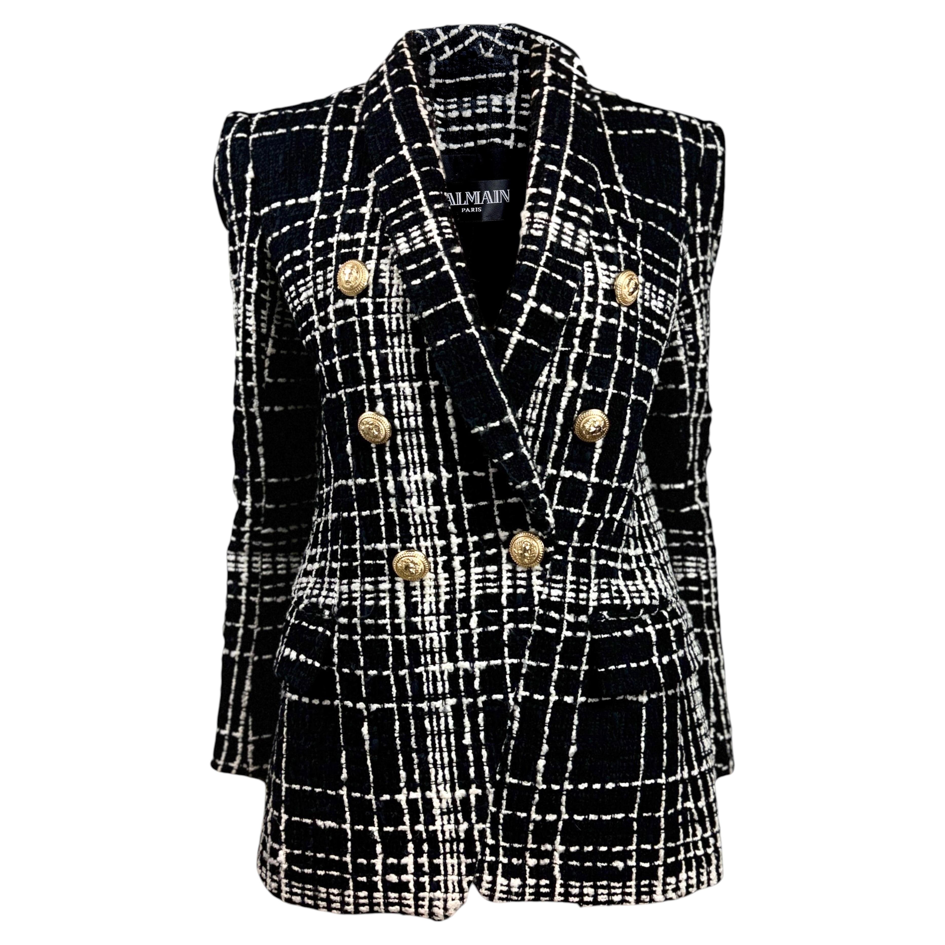 Balmain black white tweed jacket