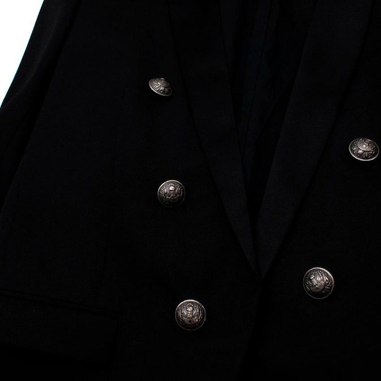 Balmain Black Wool 6 Button Satin Collar Open Blazer For Sale at 1stDibs