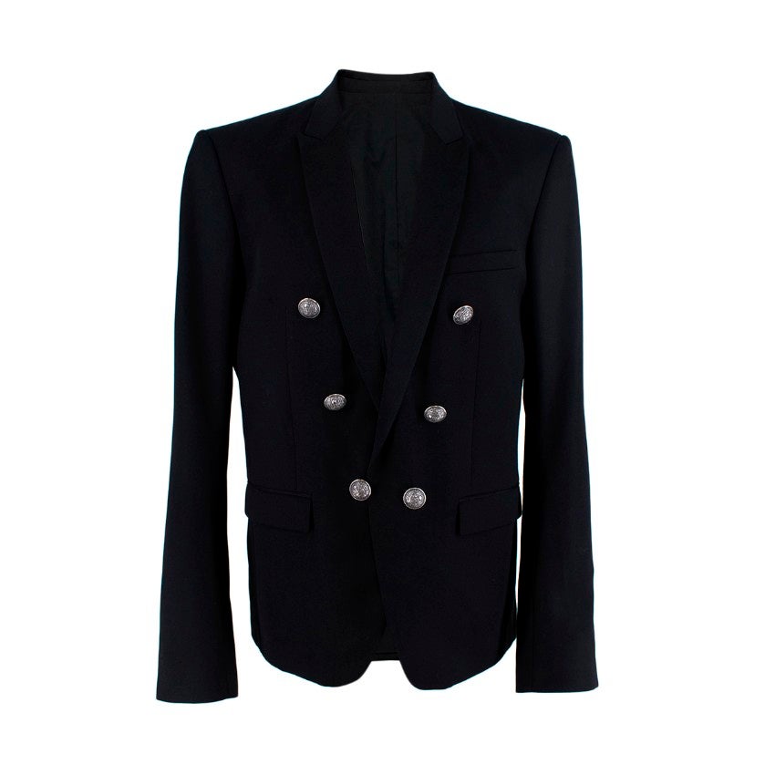 Balmain Black Wool 6 Button Satin Collar Open Blazer For Sale at 1stDibs