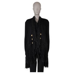 BALMAIN black wool & alpaca 2018 FRINGE OVERSIZED Cardigan Sweater 40 M