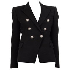 BALMAIN black wool blend SIGNATURE DOUBLE BREASTED Blazer Jacket 40