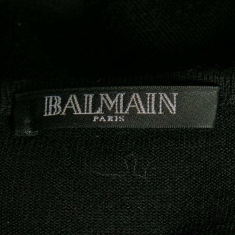 Nero Balmain Maglione a maniche lunghe in lana nera con dettaglio bottoni M. in vendita