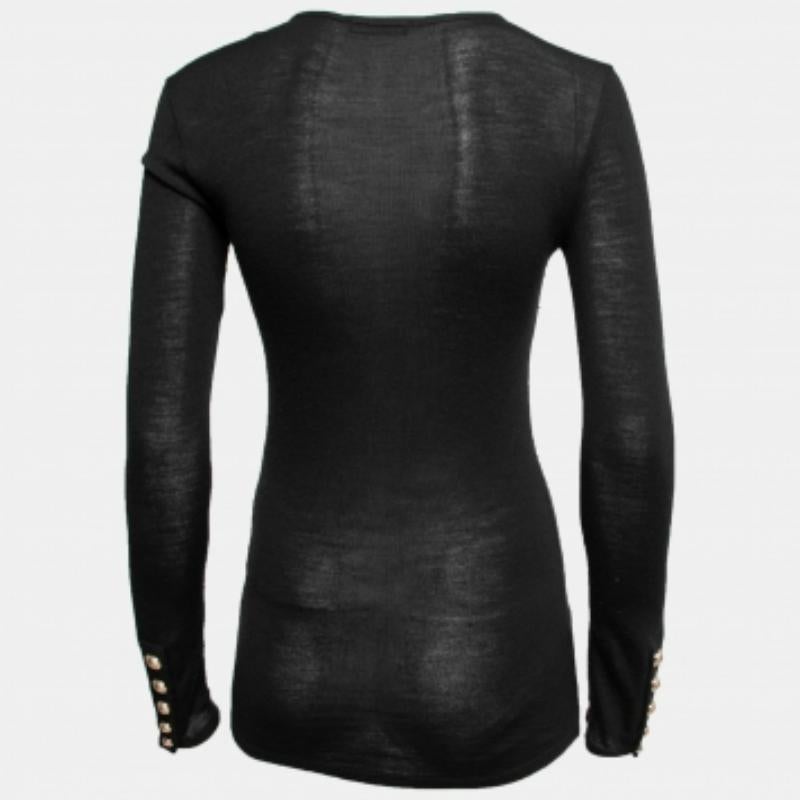 Donna Balmain Maglione a maniche lunghe in lana nera con dettaglio bottoni M. in vendita