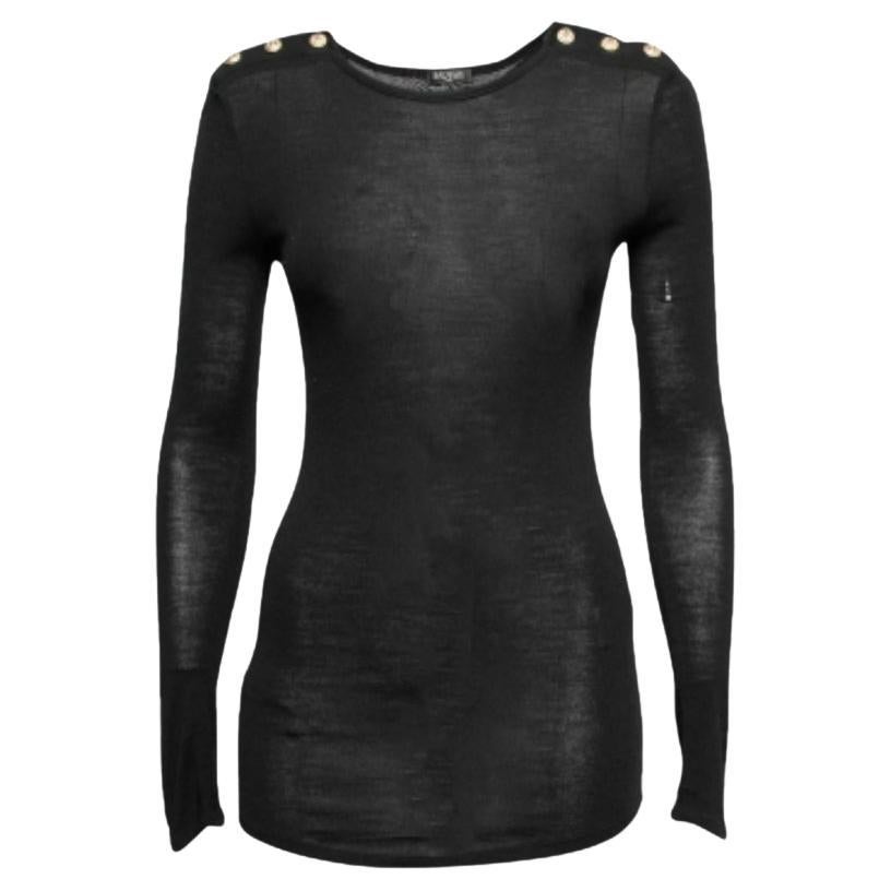 Balmain Maglione a maniche lunghe in lana nera con dettaglio bottoni M. in vendita